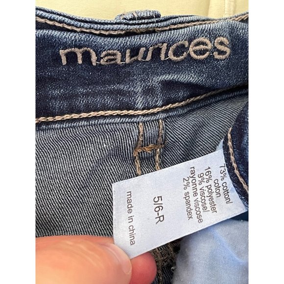 Maurices Dark/Medium-Wash Faded Lightly Distressed Straight Leg Raw Bottom Jeans - Picture 11 of 12